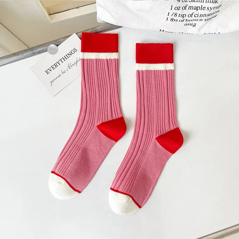 unisex casual color block nylon cotton crew socks a pair