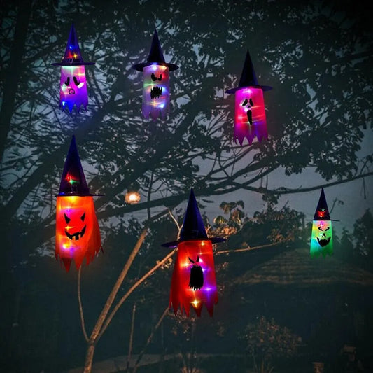 Halloween Decorative Glowing Expression Ghost Hat Props Multi-Color Witch Hat Scene Arrangement Fairy Tale Theme Party Accessory