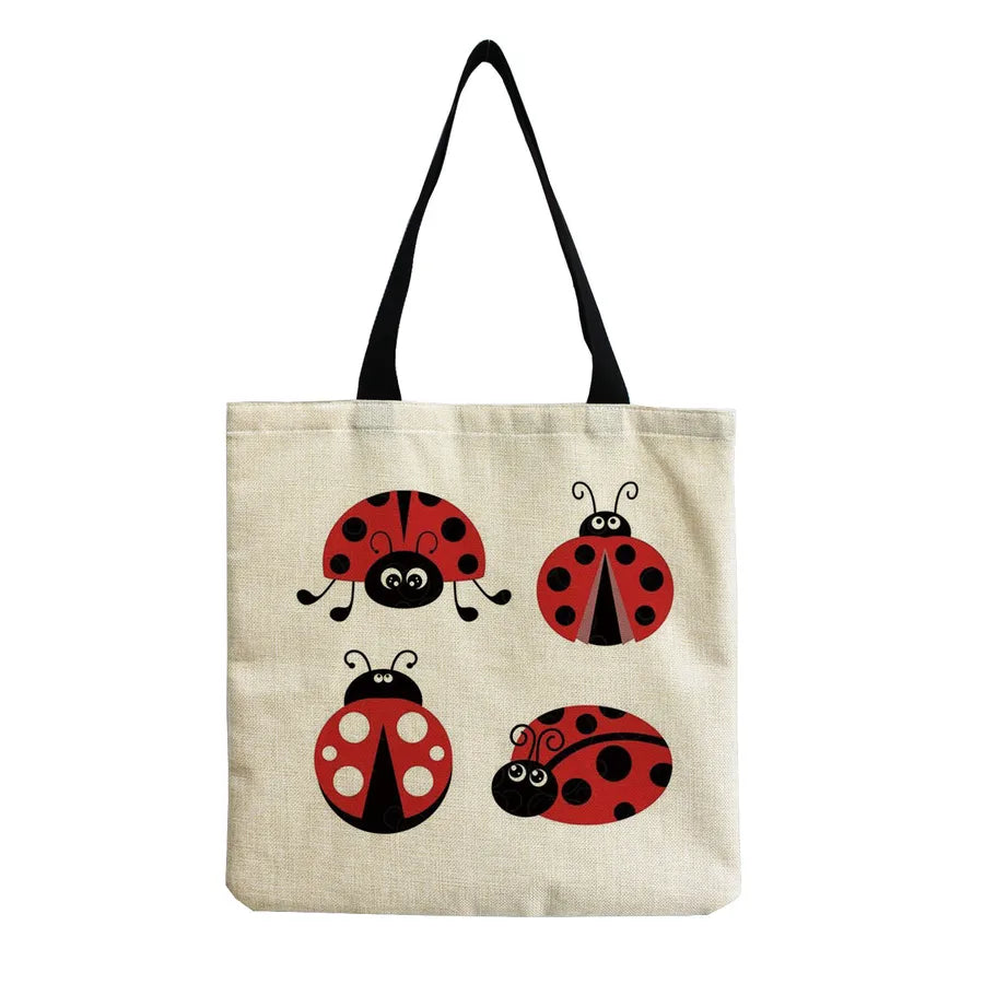 Unisex Cute Beetles Linen Shopping bags