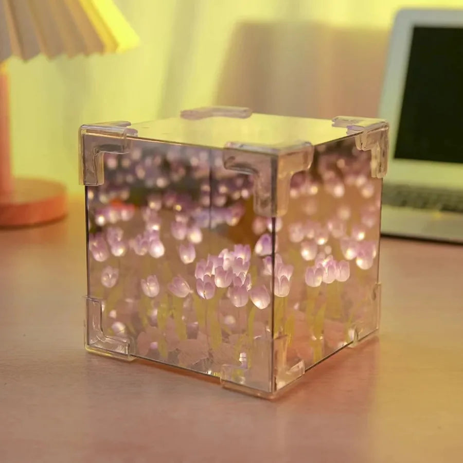 Handmade diy flower sea cube Tulip three-dimensional night light material girlfriend couple girlfriends birthday gift