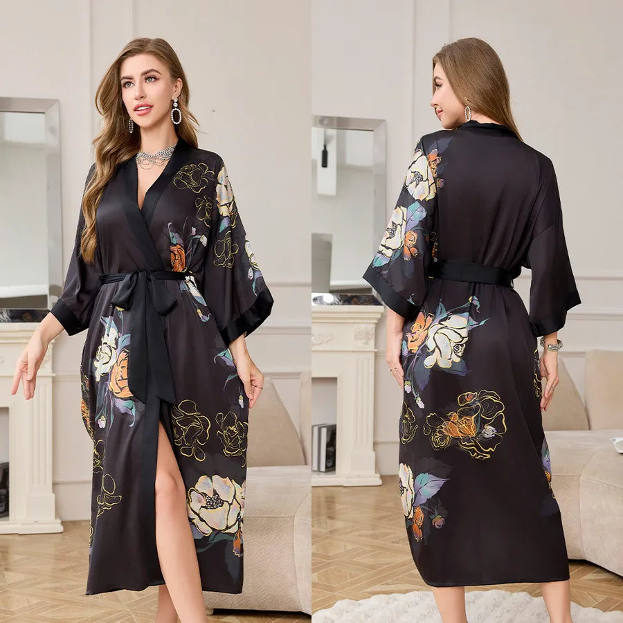 new satin chiffon ice silk light bathrobe multicolors