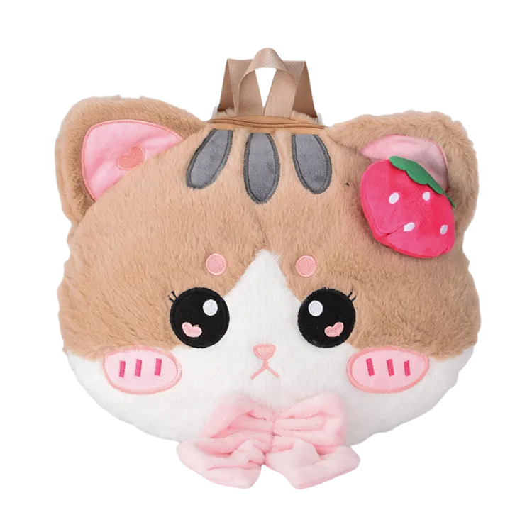 Girl'S Plush Cartoon Cat Cute Oval Zipper Functional Backpack Crossbody Bag