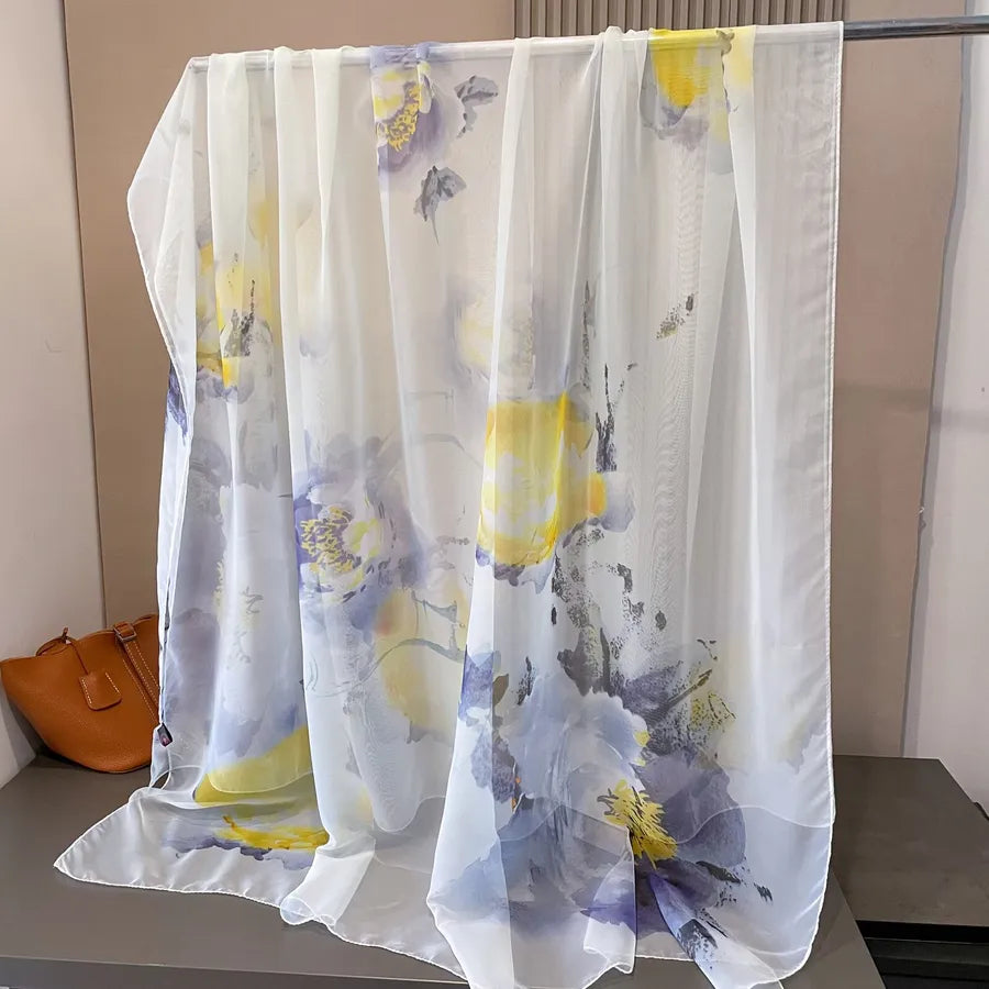 Women's Retro Flower Brocade Yarn Silk Scarf