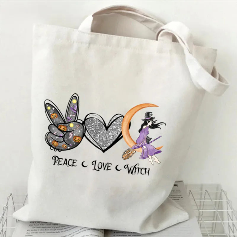 Halloween Cartoon Pumpkin Decorative Canvas Bag Student Handbag Shopping Commuter Bag Large Square Fashion Tote Bag