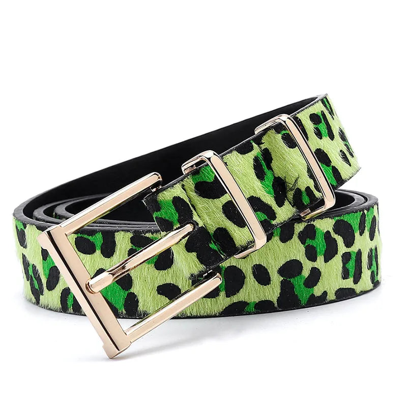 streetwear leopard imitation leather alloy women's leather belts