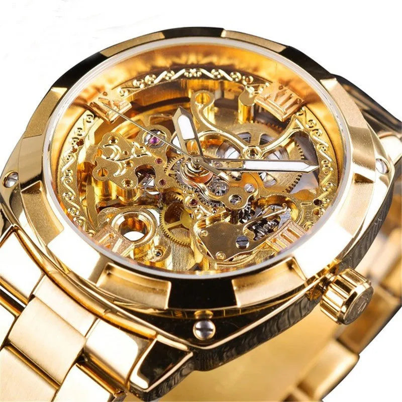 New  men's fashion retro carved hollow luminous waterproof automatic mechanical watch