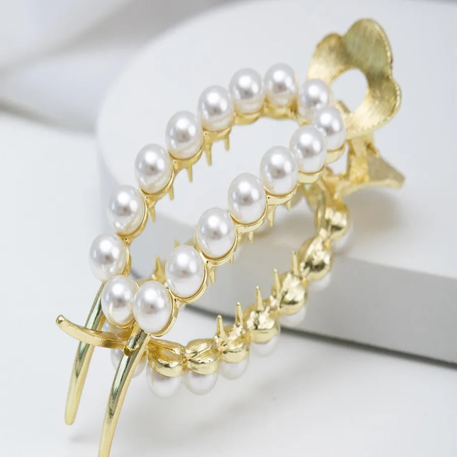 Elegant Women's Solid Color Alloy Pearl Hair Claws