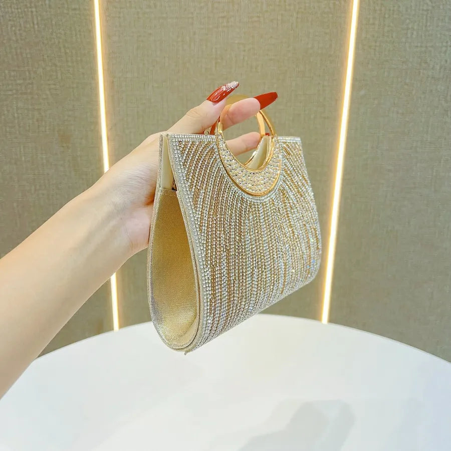 Fashionable Dinner Diamond Shiny Wedding Maid Of Honor Party Evening Dress Shoulder Crossbody Handbag Polyester Square Bag