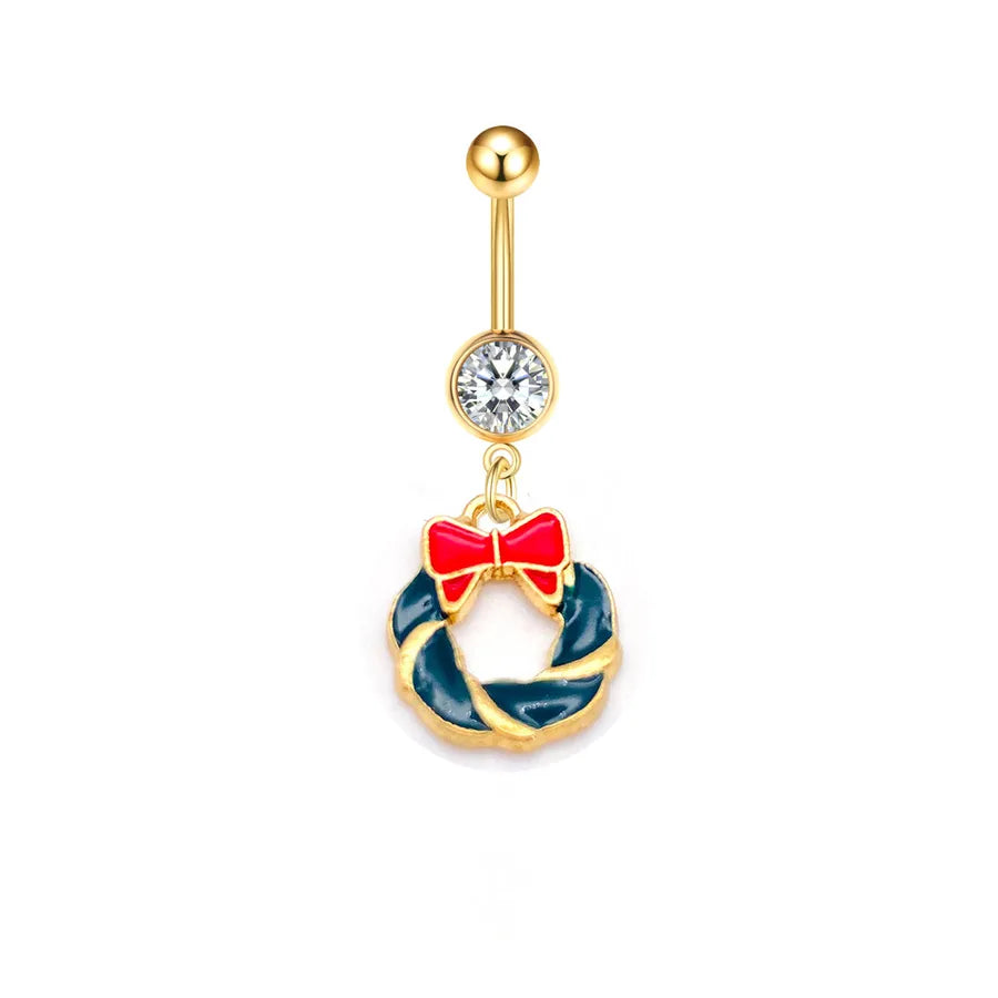 Christmas Belly Button Ring Stainless Steel Belly Stud Santa Claus Snowflake Deer Pendant  Navel Jewelry