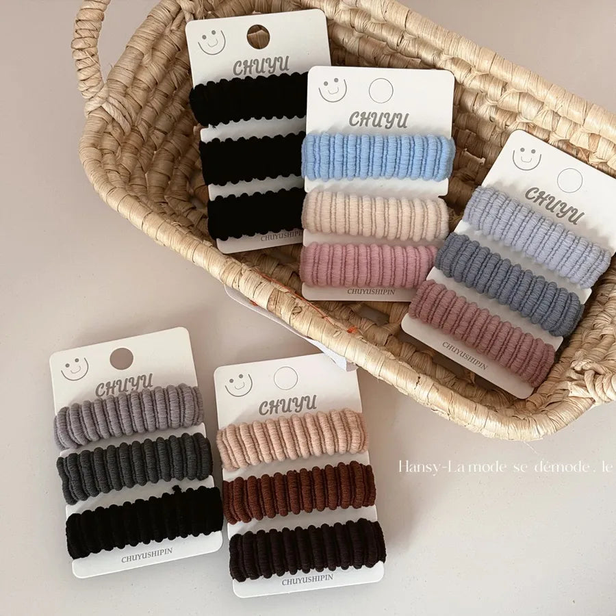 High Elasticity Hair Ties Set Of Three Non-Damaging Wide-Edged Hair Bands Ball Head Skin Cover Head Ropes Versatile Hair Accessories