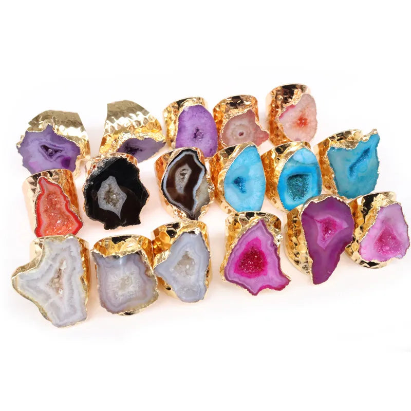 casual irregular agate brass natural stone wholesale open ring