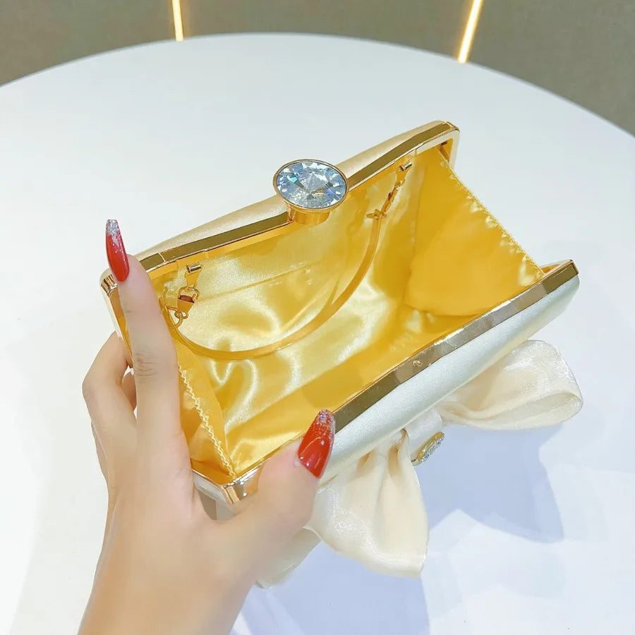 Retro Butterfly Knot Fairy Elegant Dinner Handbag Single Shoulder Crossbody Women's Bag Evening Clutch Polyester Square Bag