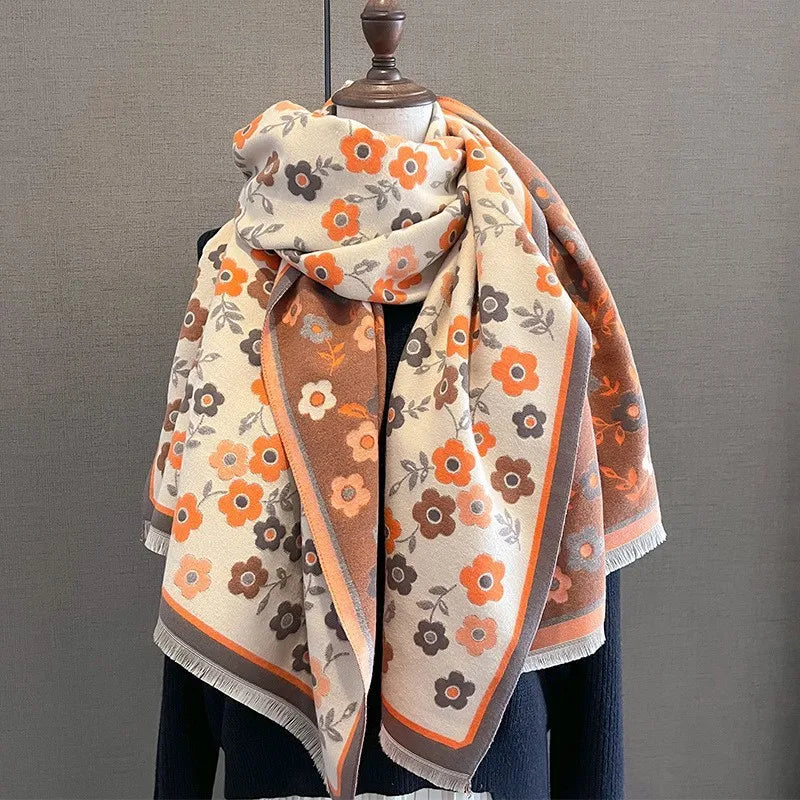 Unisex Basic Color Block Flower Acrylic Scarf