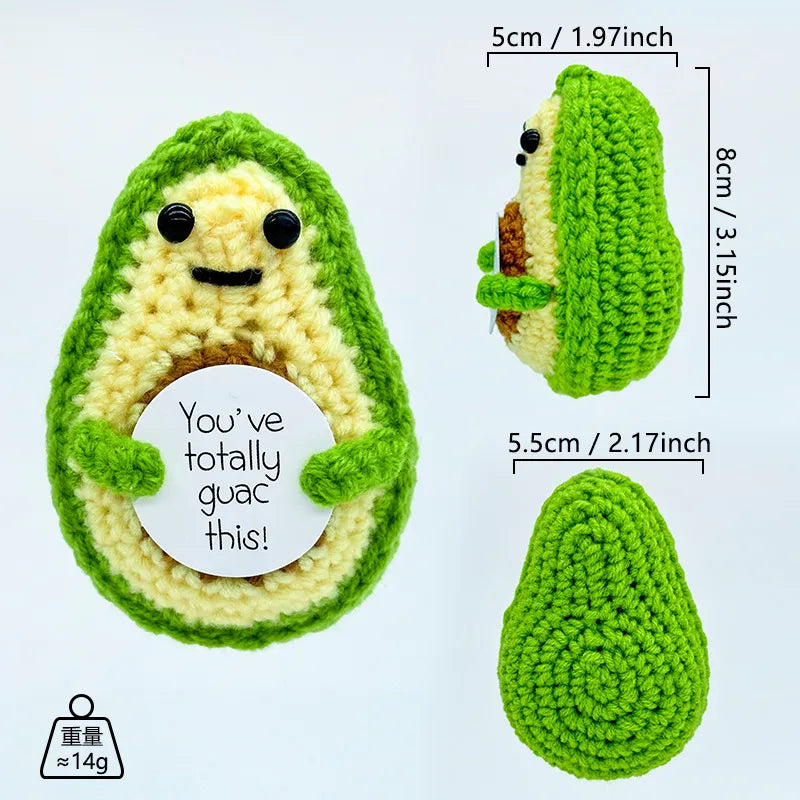 Hand Knitted Avocado Doll Finished Product Yarn Woven Motivational Card Desktop Decoration Toy Plush Material Gift