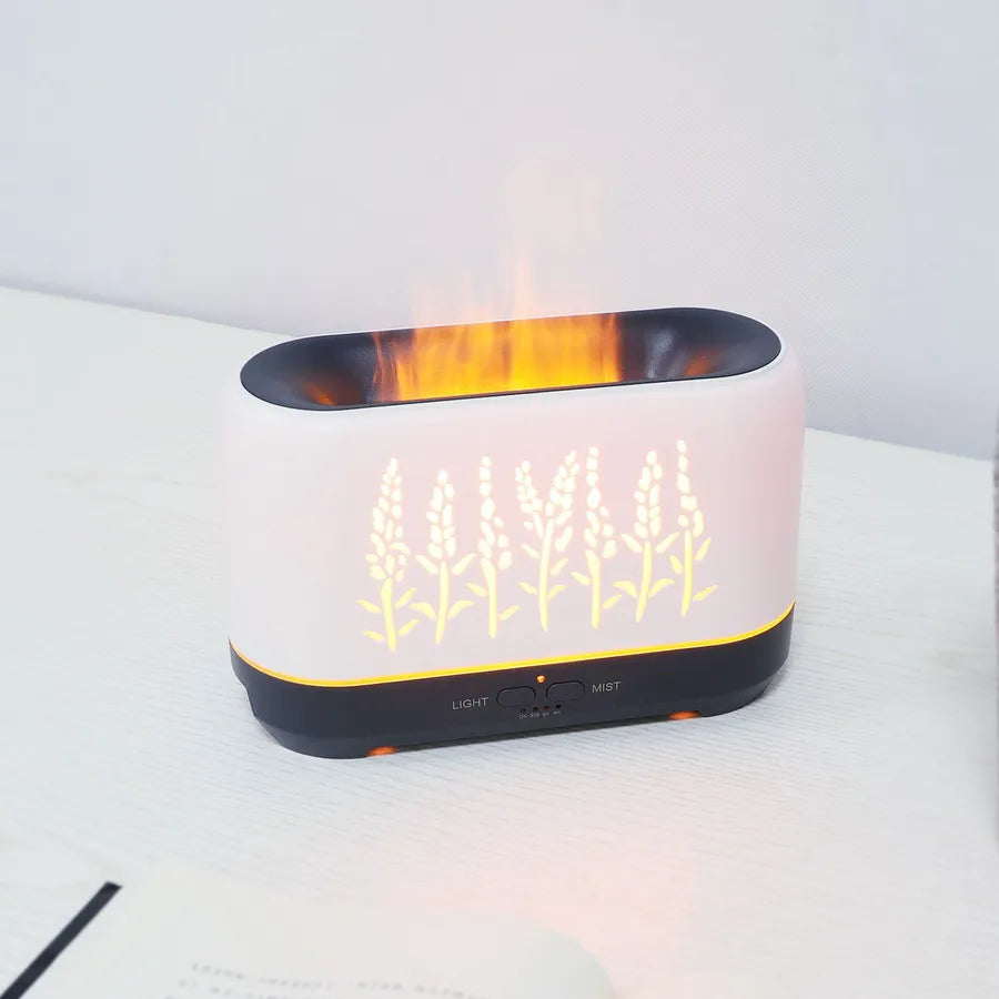 New wood grain hollow wheat ear WiFi flame humidifier household flame essential oil aromatherapy machine  products wholesale