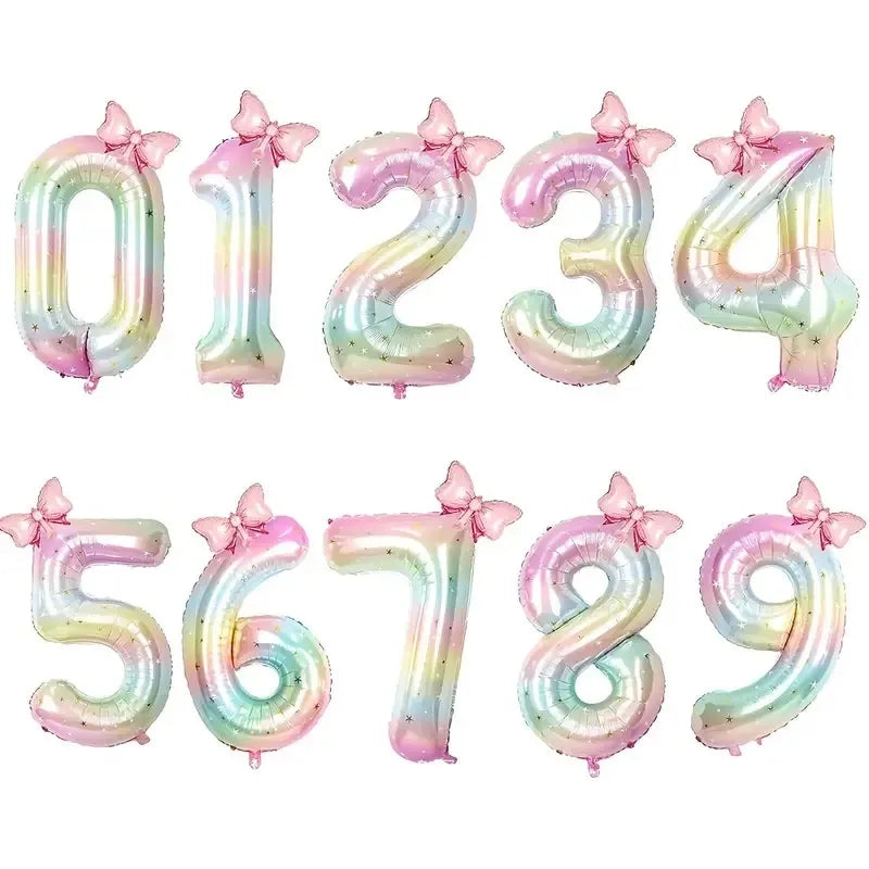 40-Inch Rainbow Star Gradient Colorful Balloons With Bow Knot Set Birthday Party Scene Decorations Digital Number Balloons