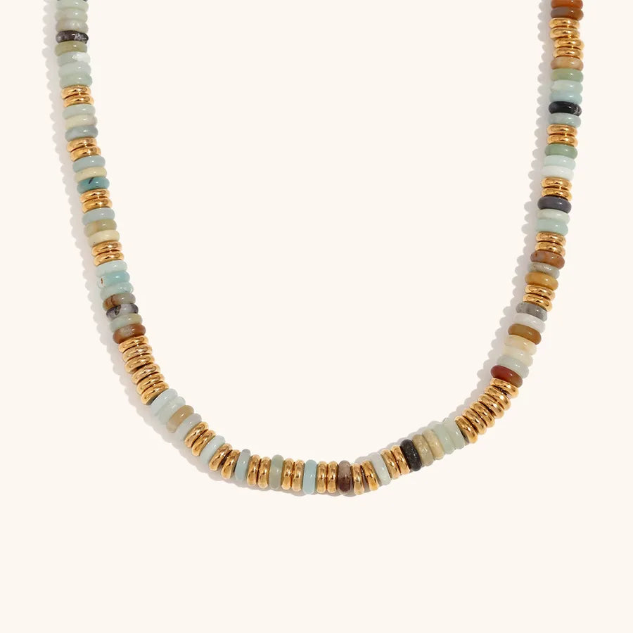 Retro Ethnic Style Geometric Stainless Steel natural stone 18K Gold Plated Necklace In Bulk