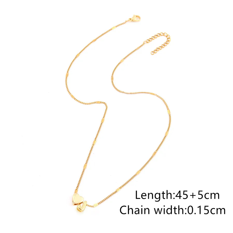 Wholesale Jewelry Simple Style Classic Style Letter Heart Shape 201 Stainless Steel Copper Pendant Necklace cable chain
