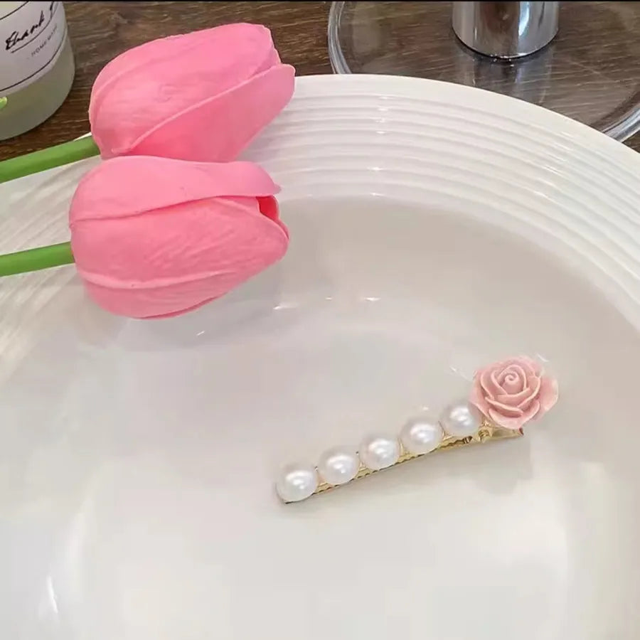 Pink Small Rose Barrettes Pearl Flower Bangs Side Clip Ins Good-looking Girl Heartbreak Hair Clips Hair Accessories