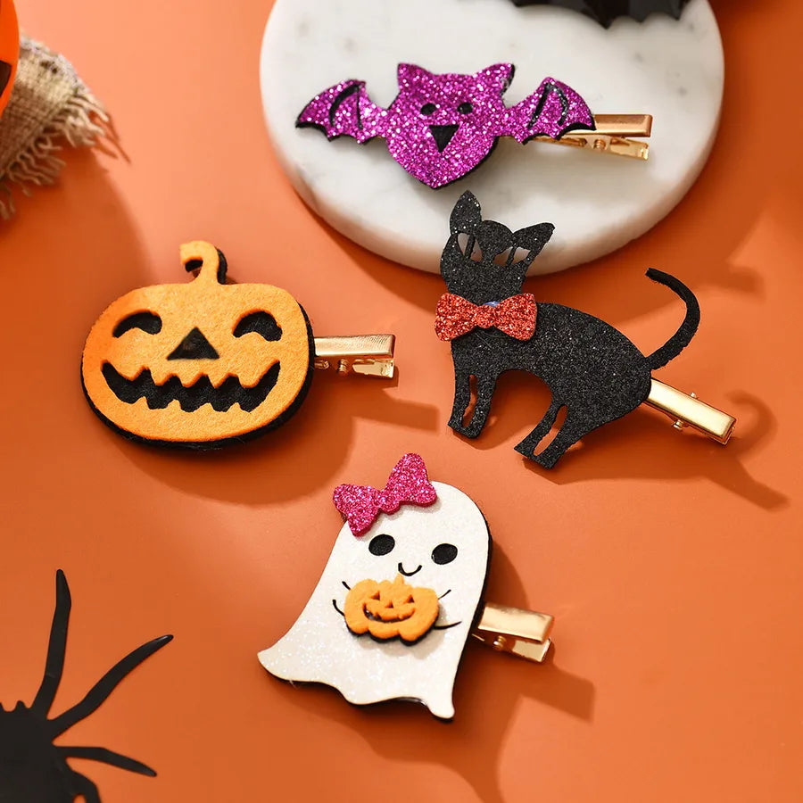 cartoon style pumpkin cat metal printing hair clip