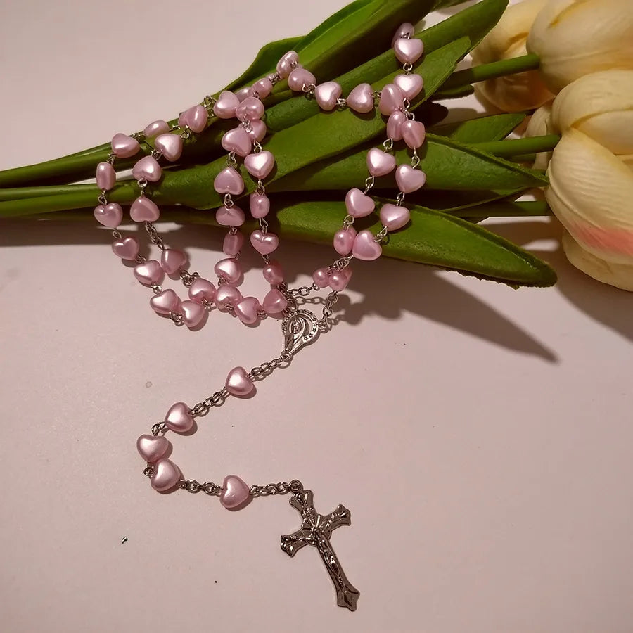 59 8mm10mm love pink rosary necklace Virgin Mary rosary L chain   best selling