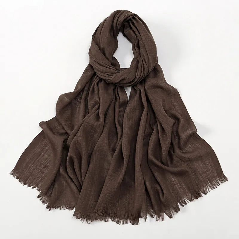 Unisex Simple Style Solid Color Slub Cotton Tassel Scarf