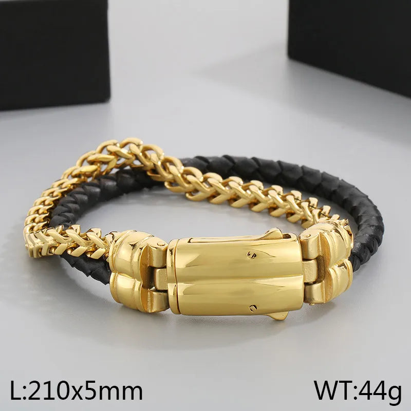 Retro Geometric 304 Stainless Steel Leather rope Men's Bangle