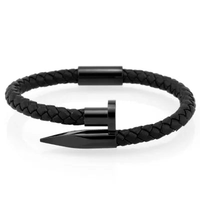 Elegant Streetwear Solid Color Leather rope Titanium Steel Plating Men'S Cuff Bracelets Men Cord & Leather Bracelets