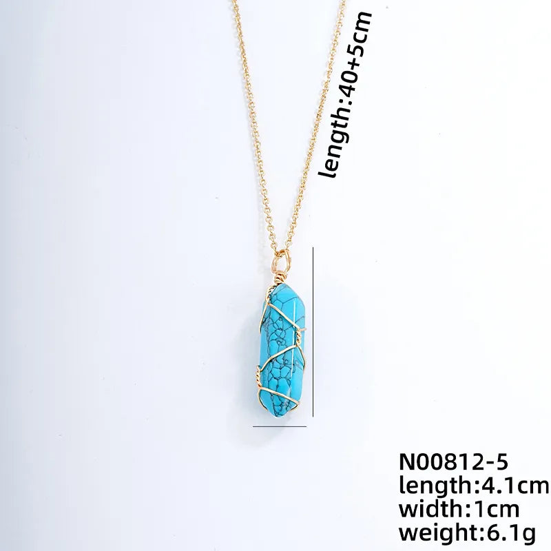 ig style handmade simple style geometric stainless steel natural stone pendant necklace