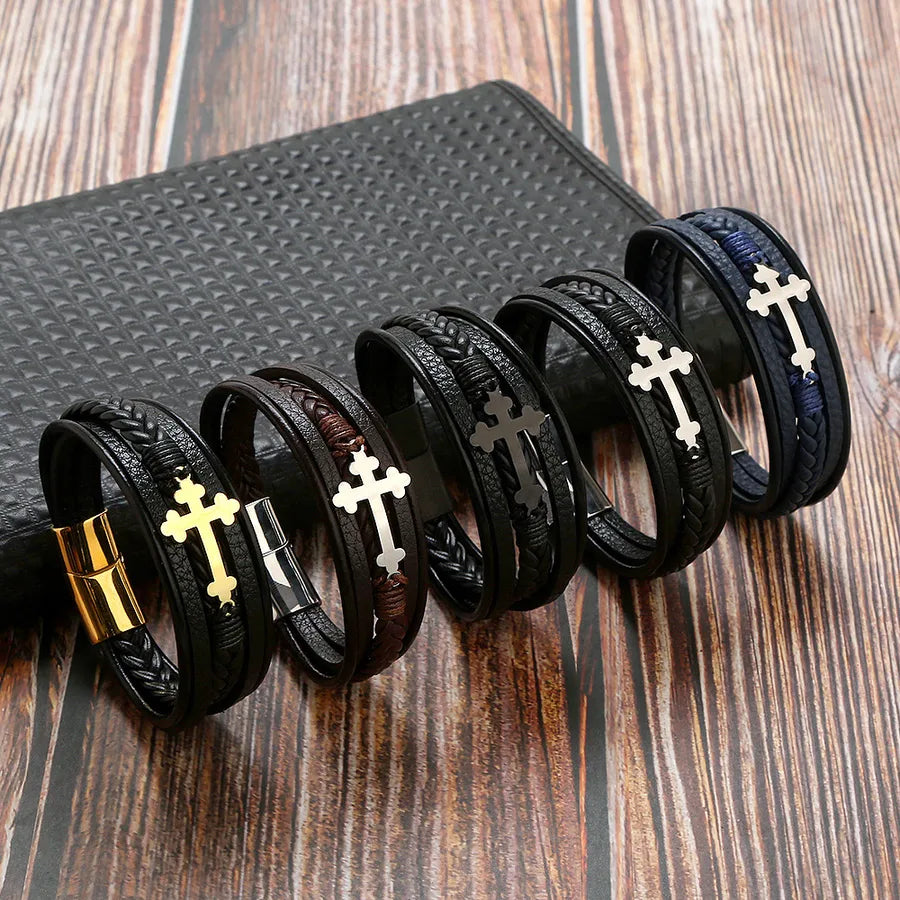 Hip-Hop Cross Stainless Steel Men's Bracelets