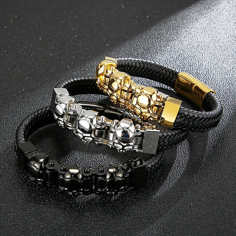 Hip-Hop Retro Color Block Pu Leather Titanium Steel Plating 18K Gold Plated Men's Bangle