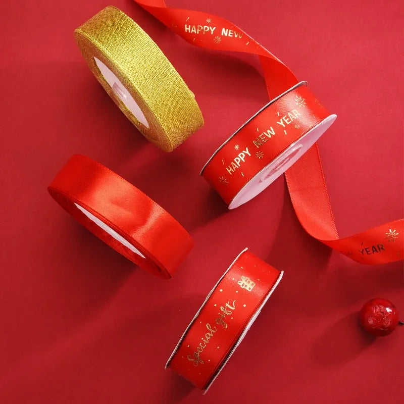 Christmas Decorative Ribbon 1cm 2cm Small Roll Colorful New Year Holiday Gift Wrapping Tassel Ribbon Jewelry Packaging Rope