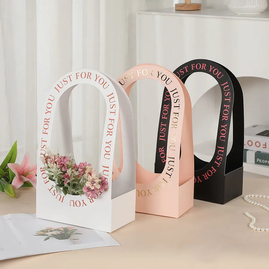 Foldable Handheld Paper Flower Basket Hollow Out Design Valentine's Day Bouquet Box Ins Style Birthday Gift Packaging Box
