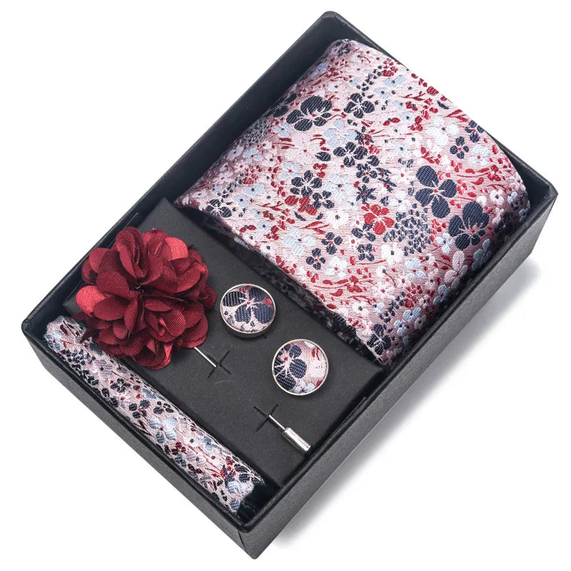 commute geometric stripe cashew nuts polyester yarn men's square scarf cufflinks tie