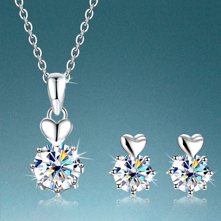 Moissanite Earrings Necklace White Gold Plated Earrings Necklace