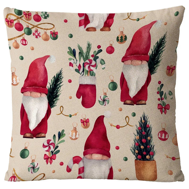 Christmas Glam Santa Claus Snowman Linen Pillow Cases Couch & Sofa Decor