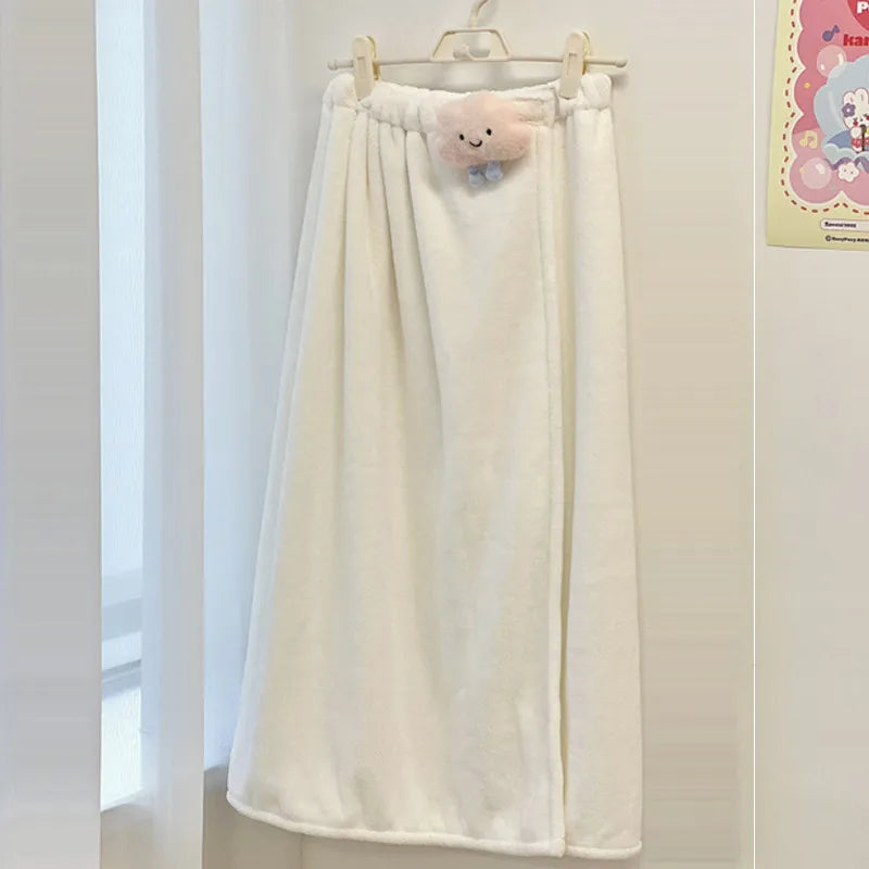 Bath skirt dry hair hat two-piece set can be worn and wrapped Women's tube top bath towel coral fleece cute cartoon doll bathrobe wholesale