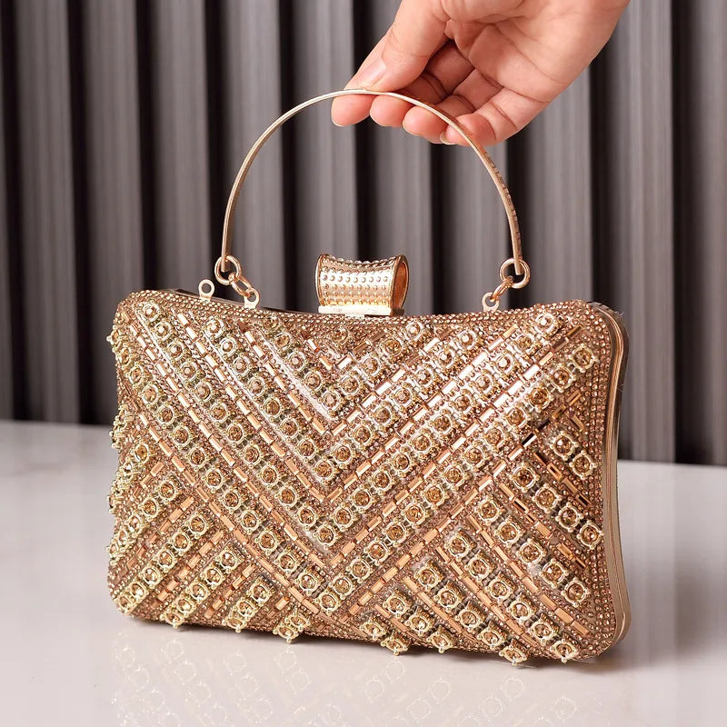 women's nylon stripe elegant sexy square lock clasp evening bag