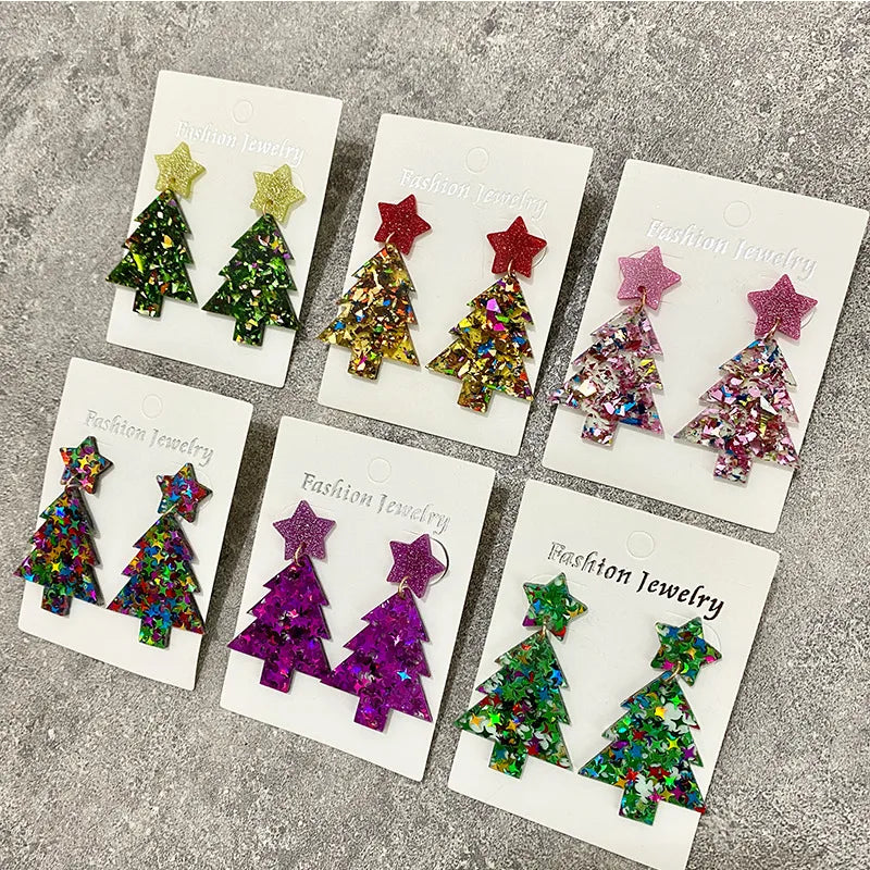 1 Pair Elegant Christmas Tree Star Arylic Drop Earrings