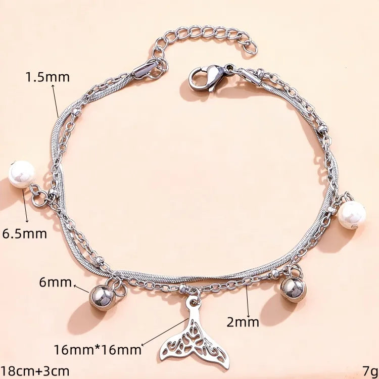 Casual Elegant Glam Universe Mermaid Anchor 304 Stainless Steel Mostacilla Titanium Steel 14K Gold Plated cable chain snake chain Bracelets In Bulk