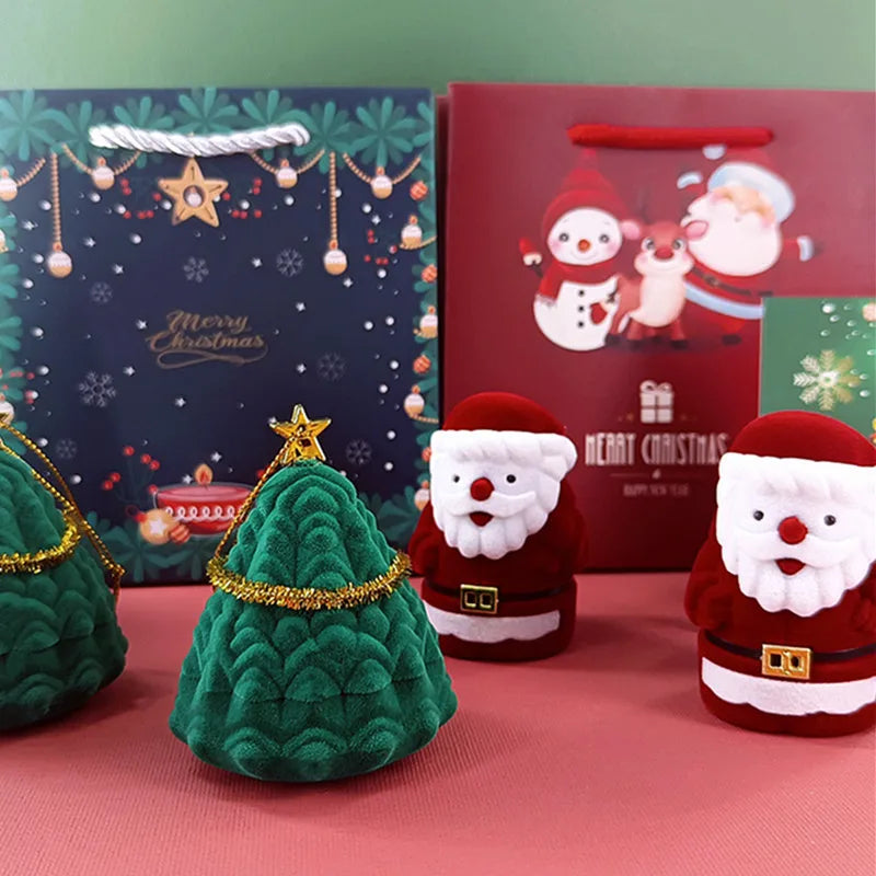 Christmas Eve Cartoon Mini Jewelry Box Ring Earrings Gift Box Fashion Composite Material Jewelry Packaging
