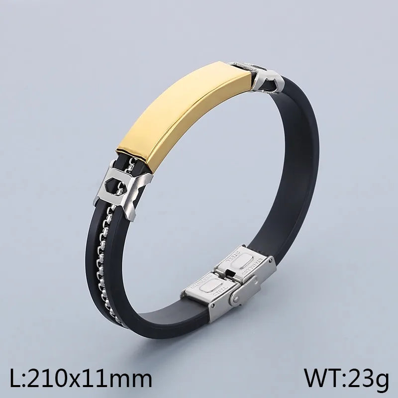 Business Classic Style Geometric 304 Stainless Steel Rubber 18K Gold Plated Men's Bangle