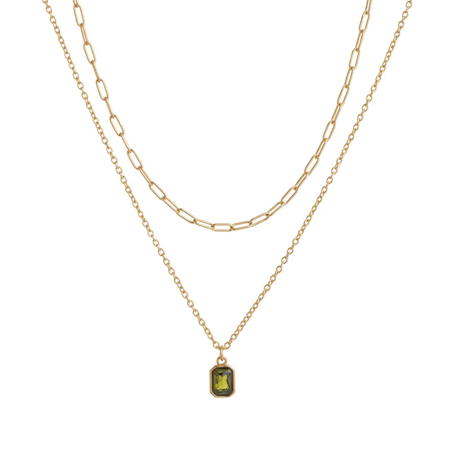 Wholesale Jewelry Lady Simple Style Shiny Rectangle 304 Stainless Steel Zircon 18K Gold Plated Paperclip Chain cable chain Double Layer Necklaces