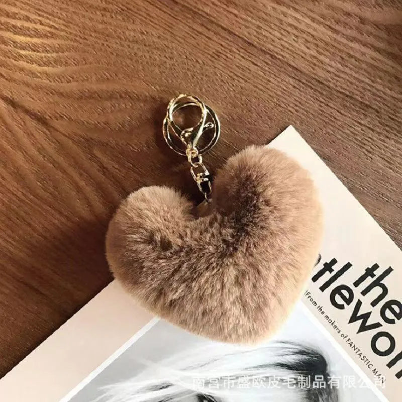 cute sweet solid color plush knitting keychain