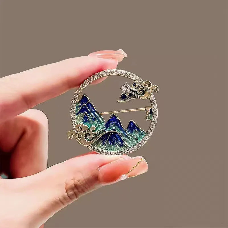 Green Chinese Style Brooch Pin Vintage High-End Tassel Creative Versatile Hanfu Cheongsam Embroidery Zinc Alloy Jewelry Accessory
