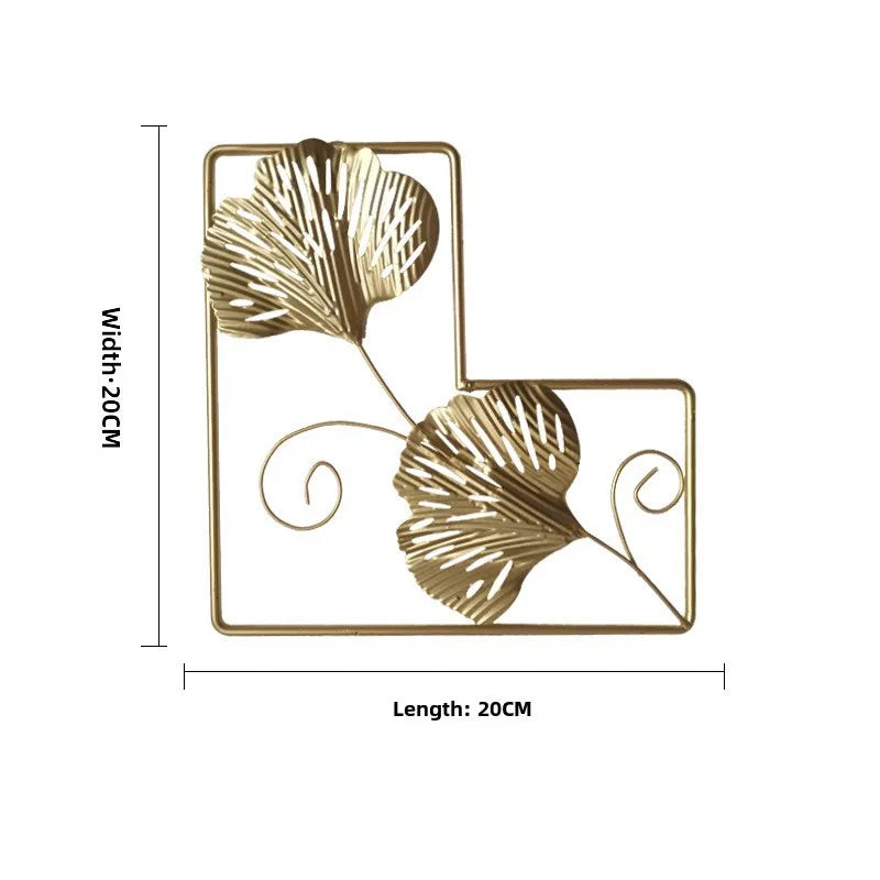 Wrought Iron Wall Decoration  Nordic Entrance Wall Hanging Home Golden Leaf Living Room Sofa Wrought Iron Decoration Pendant