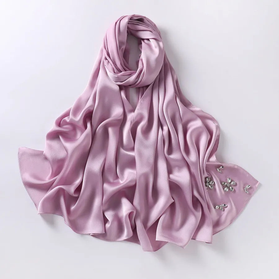 women's simple style solid color flower chiffon diamond kerchief