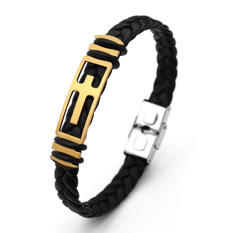 Retro Punk Solid Color Pu Leather Men's Bracelets Men Cord & Leather Bracelets