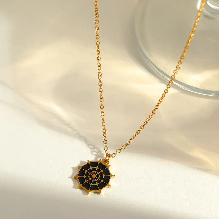 Gold Plated Stainless Steel Halloween Series Drop Oil Pumpkin Face Pendant Necklace Funny Skeleton Head Spider Design Jewelry