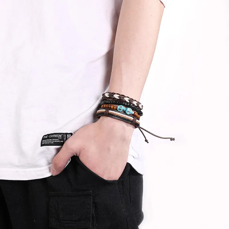 Ethnic Style Skull Pu Leather Alloy Wooden beads Beaded Knitting Halloween Unisex Bracelets